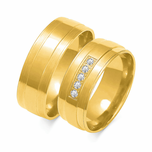 Obrączki z żółtego złota z cyrkoniami i brylantem