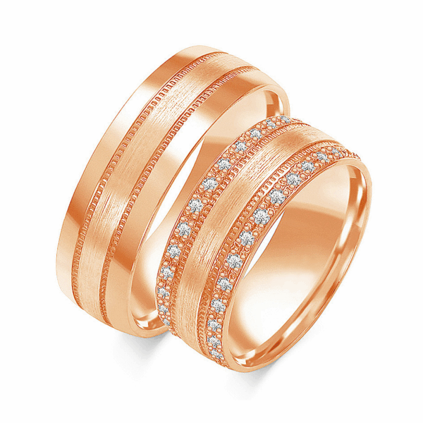 Obrączki z różowego złota z cyrkoniami i brylantem