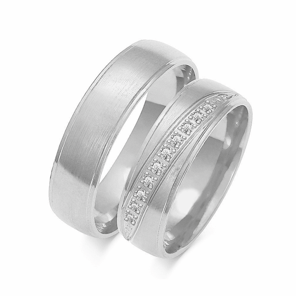 Obrączki z białego złota z cyrkoniami i brylantem