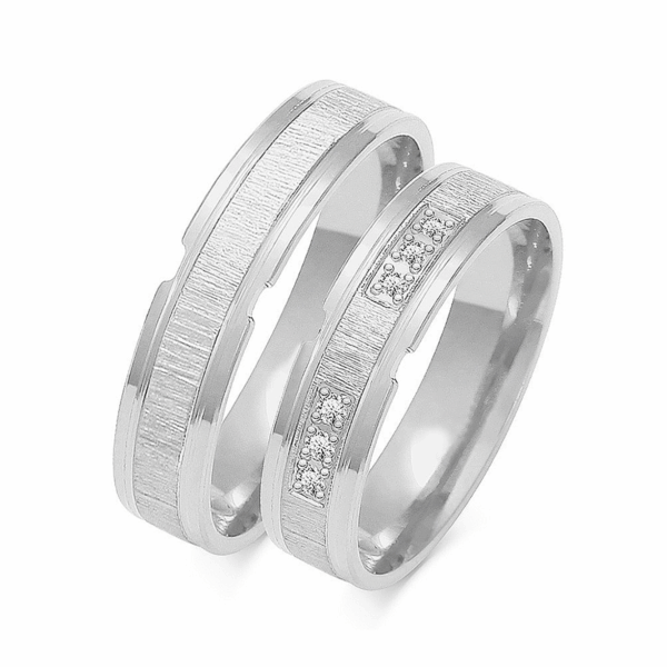 Obrączki z białego złota z cyrkoniami i brylantem