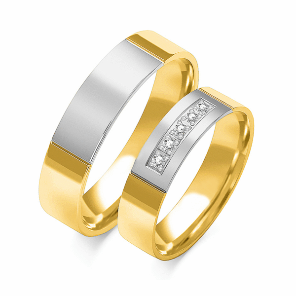 Obrączki z wielobarwnego złota z cyrkoniami i brylantem