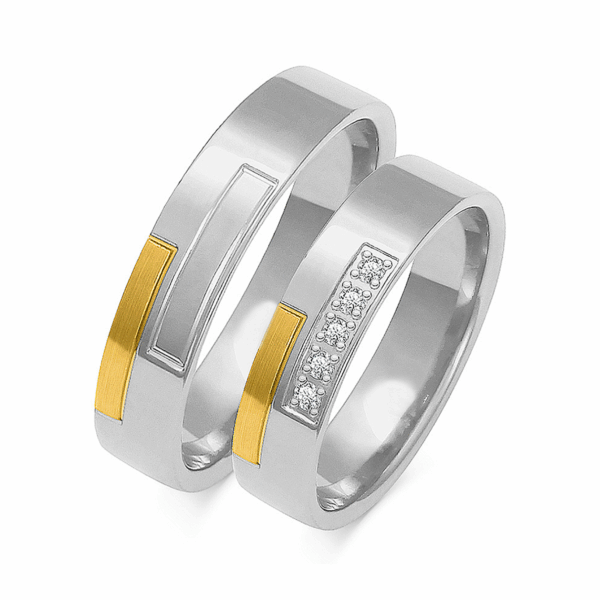 Obrączki z wielobarwnego złota z cyrkoniami i brylantem