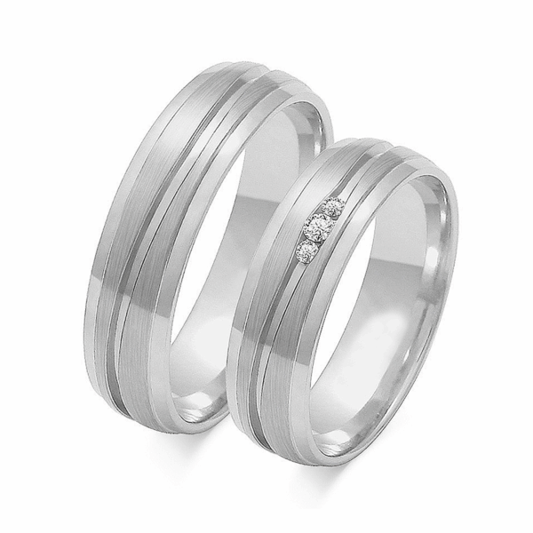 Obrączki z białego złota z cyrkoniami i brylantem