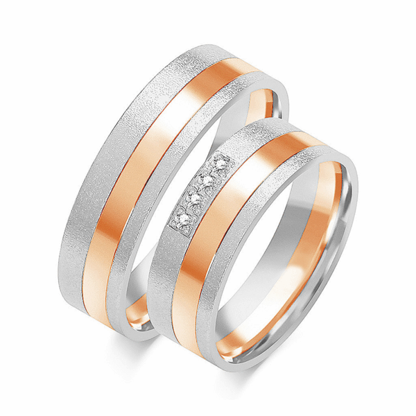 Obrączki z wielobarwnego złota z cyrkoniami i brylantem