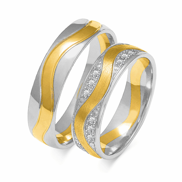 Obrączki z wielobarwnego złota z cyrkoniami i brylantem