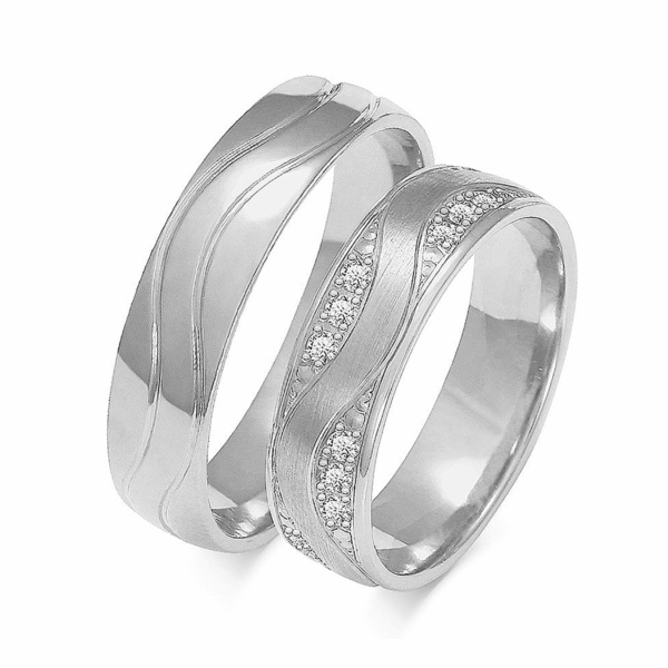 Obrączki z białego złota z cyrkoniami i brylantem