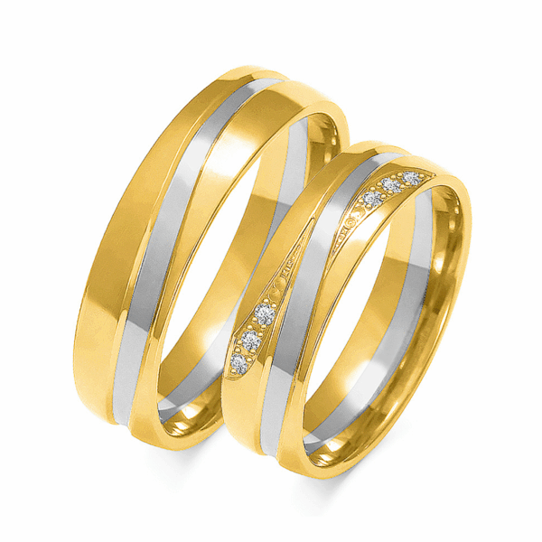 Obrączki z wielobarwnego złota z cyrkoniami i brylantem