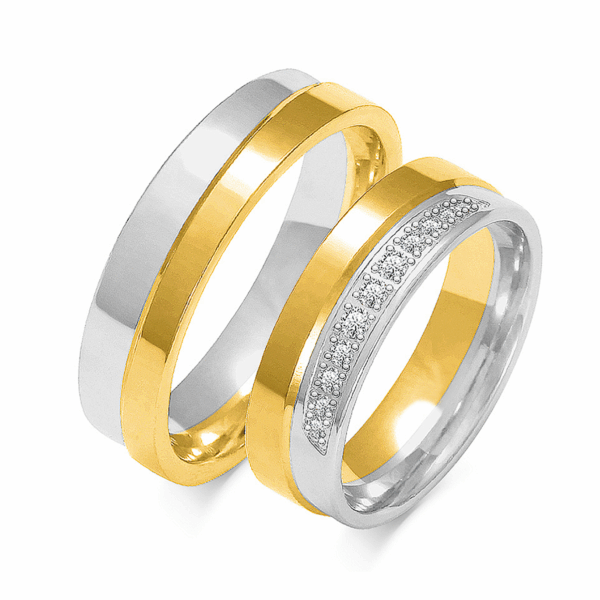 Obrączki z wielobarwnego złota z cyrkoniami i brylantem