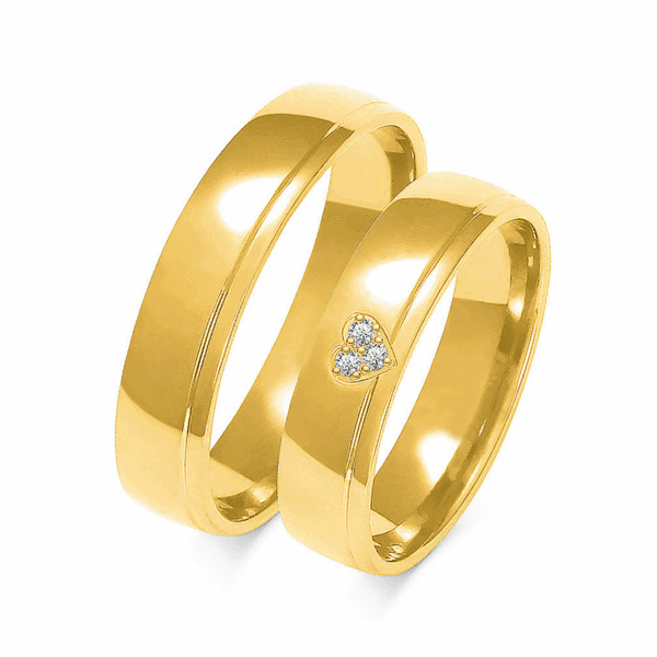 Obrączki z żółtego złota z cyrkoniami i brylantem