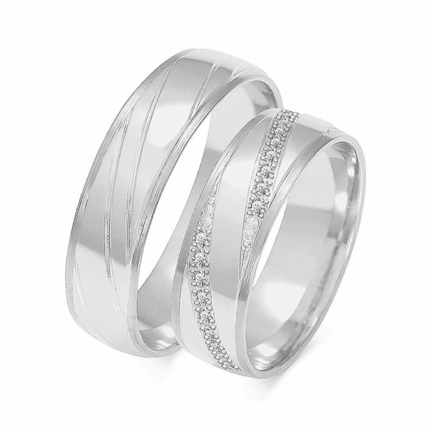 Obrączki z białego złota z cyrkoniami i brylantem