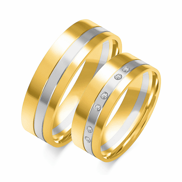 Obrączki z wielobarwnego złota z cyrkoniami i brylantem