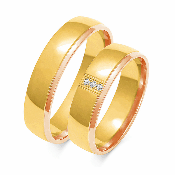 Obrączki z wielobarwnego złota z cyrkoniami i brylantem