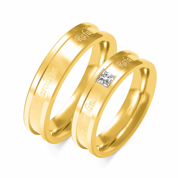 Obrączki z żółtego złota z cyrkoniami i brylantem