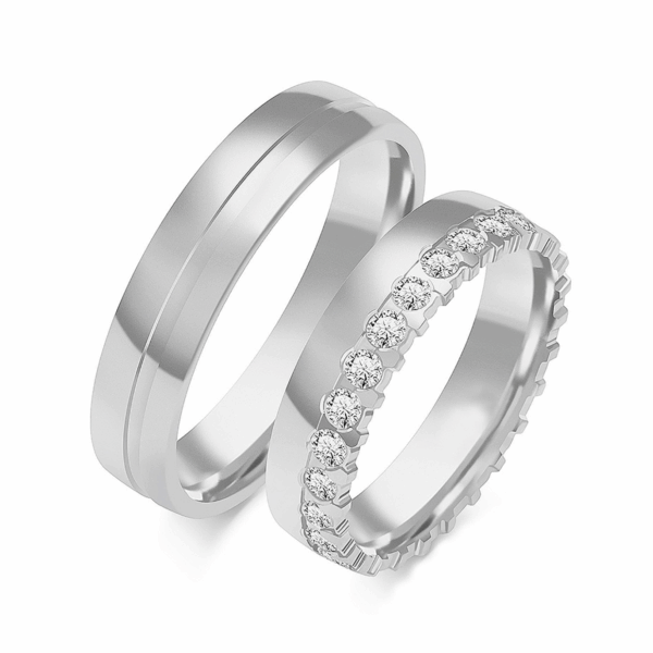 Obrączki z białego złota z cyrkoniami i brylantem