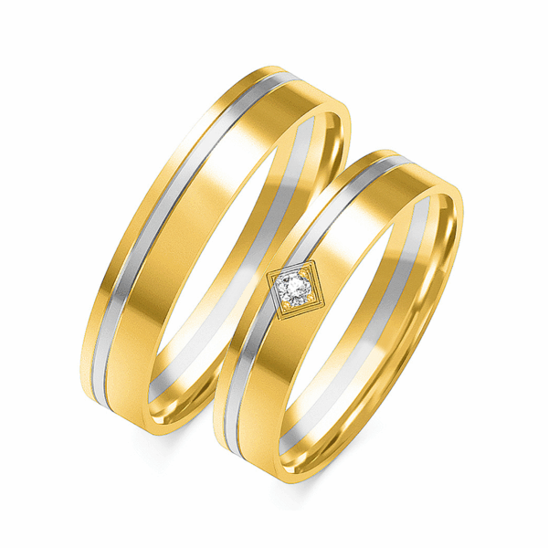 Obrączki z wielobarwnego złota z cyrkoniami i brylantem