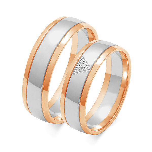 Obrączki z wielobarwnego złota z cyrkoniami i brylantem