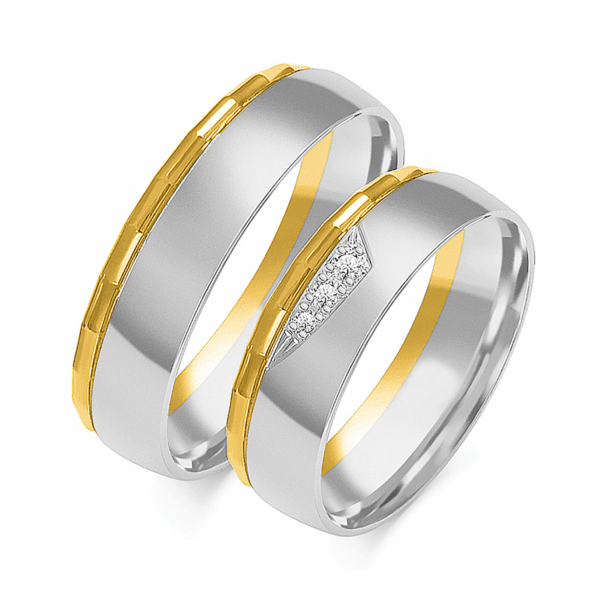 Obrączki z wielobarwnego złota z cyrkoniami i brylantem