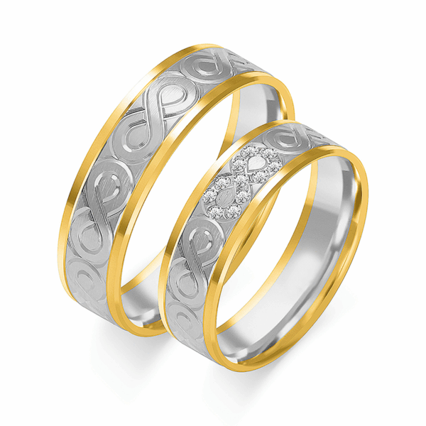 Obrączki z wielobarwnego złota z cyrkoniami i brylantem