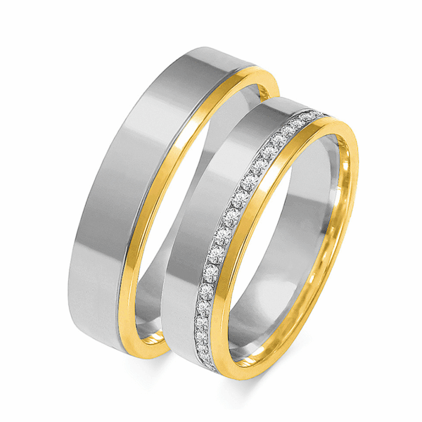 Obrączki z wielobarwnego złota z cyrkoniami i brylantem