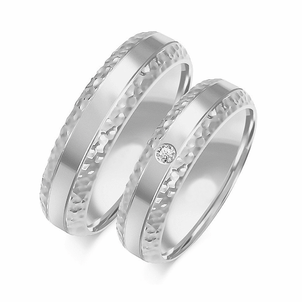 Obrączki z białego złota z cyrkoniami i brylantem