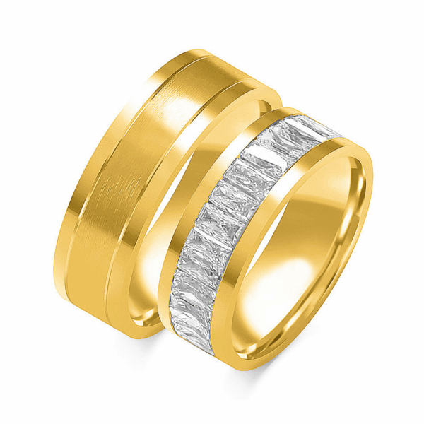 Obrączki z żółtego złota z cyrkoniami i brylantem