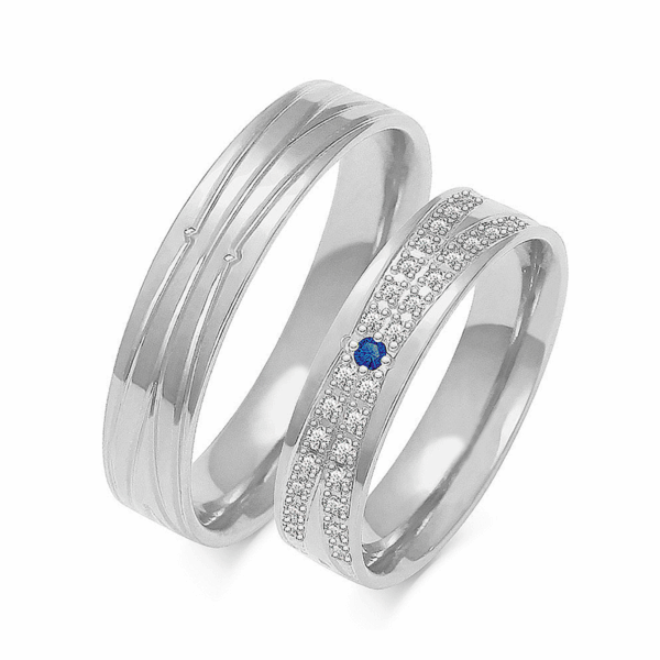 Obrączki z białego złota z cyrkoniami i brylantem