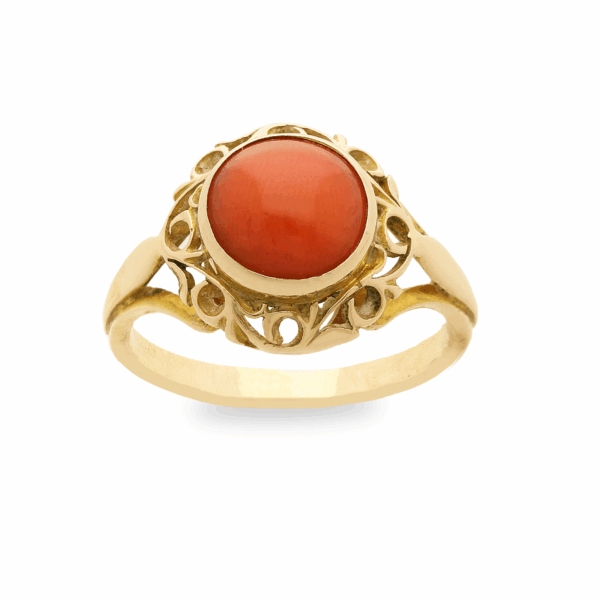 Pierścionek z żółtego złota z koralem naturalnym