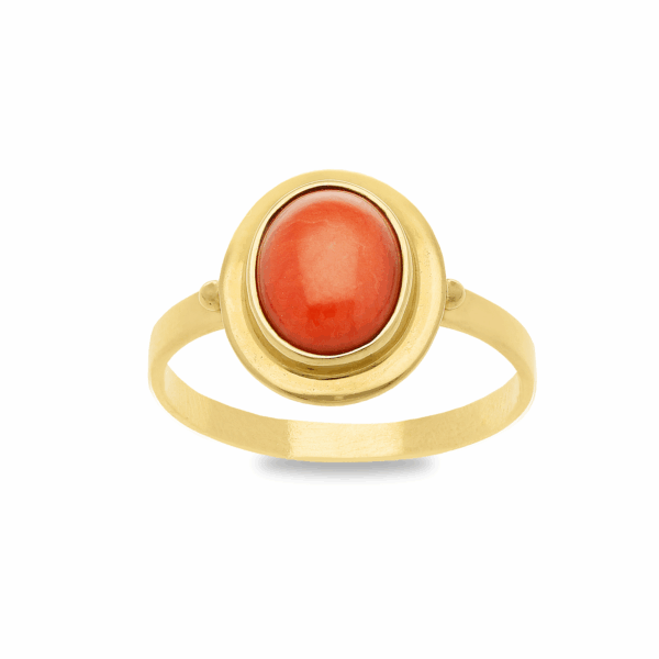 Pierścionek z żółtego złota z koralem naturalnym