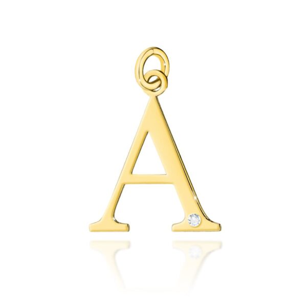 Zawieszka z żółtego złota z brylantem w kształcie litery A