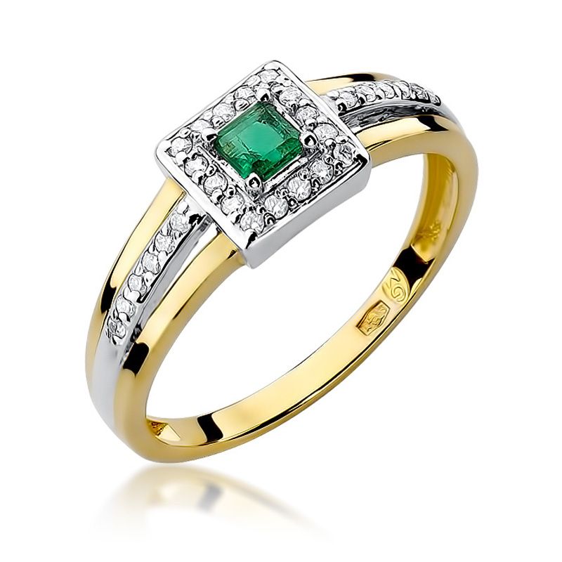 Pierścionek z żółtego złota ze szmaragdem