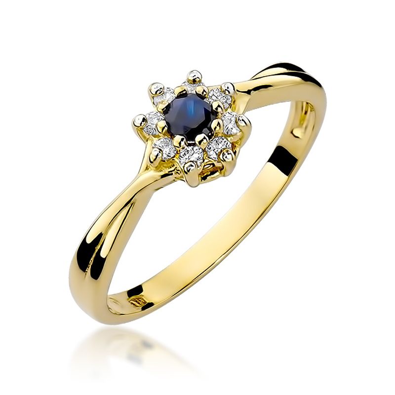 Pierścionek z żółtego złota z szafirem