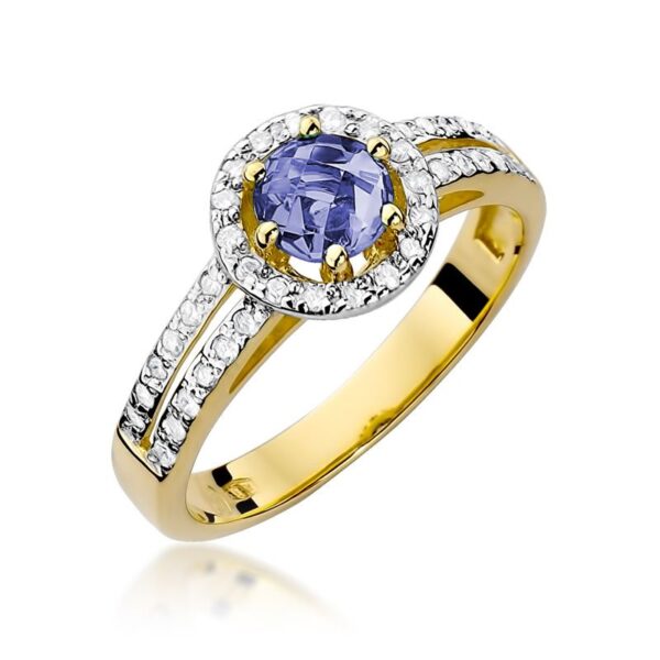 Pierścionek z żółtego złota z tanzanitem