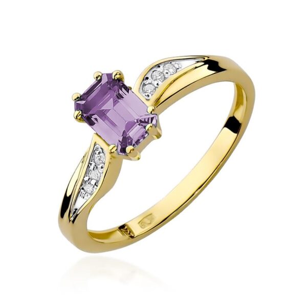 Pierścionek z żółtego złota z ametystem