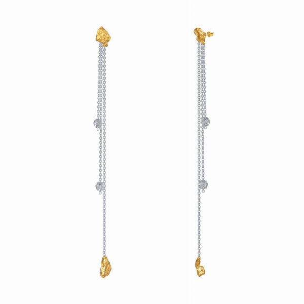 kolczyki złote z samorodkami i kamieniami Swarovskiego