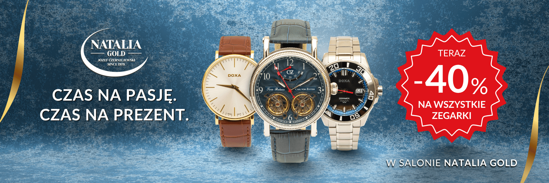 banner z trzema zegarkami przedstawiający promocję -40%